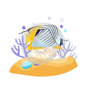 Exotic tropical fish, cute illusstration