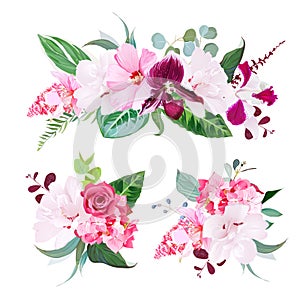 Exotic tropical floral bouquets vector design set