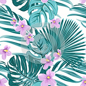 Exotic tropical floral greenery seamless pattern