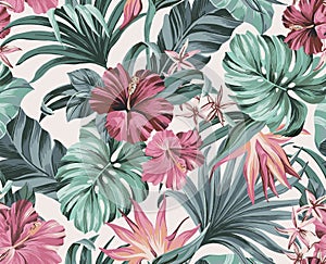 Exotic tropical flowers in pastel colors