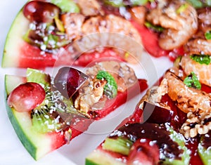 Exotic tropical fruit watermelon pizza