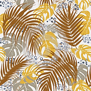 Exotic tropical leaves and animalistic print, seamless
