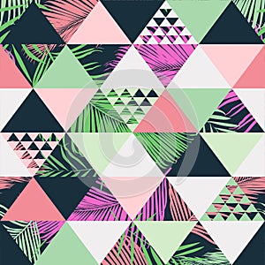 Exotic tropical leaves beach trendy seamless pattern, illustrated floral vector. Wallpaper print background.