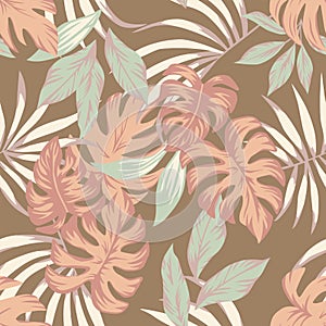 Exotic tropical leaves indian summer color seamless pattern