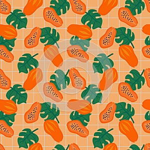 Exotic tropical papaya fruit seamless pattern.