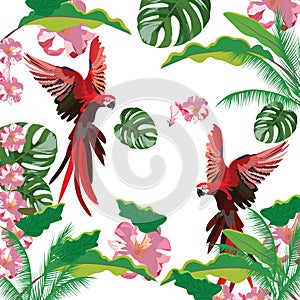 Exotic tropical pattern with parrot birds