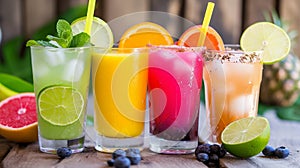 Exotic Tropical Quenchers, tropical drinks. Generative Ai