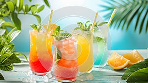 Exotic Tropical Quenchers, tropical drinks. Generative Ai