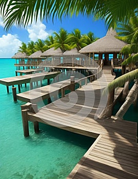 Exotic tropical resort. Jetty near Cancun, Mexico,generative ai