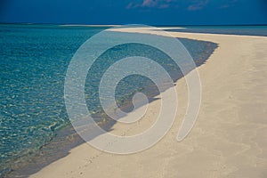 Exotic tropical sandbank beach. Summer vacation and tourism, popular destination, luxury travel concept. Maldives, Indian Ocean. S