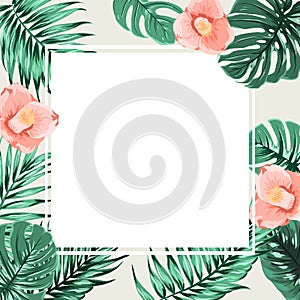 Exotic tropical square border frame beige camelia