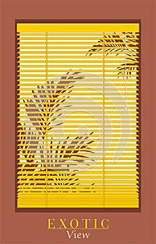 Exotic view through the window blinds.