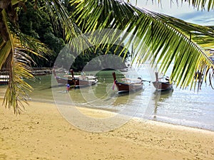 Exotic water taxi longtail boats in Ao Nang and Railay Beach, Krabi