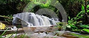 Exotic waterfall and lake landscape panoramic beautiful waterfall in rainforest at Mundang waterfall national park,