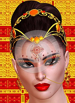 Exotic woman's face close up, Indian, Asian or Middle Eastern beauty concept.