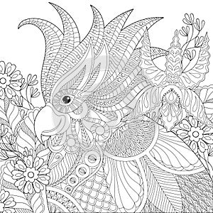 Exotic zentangle cockatoo parrot for adult anti stress coloring