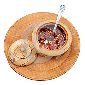 Exotically Spice Mix in wooden cup (isolated)