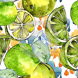 Exoticlemon citruses in a watercolor style pattern.