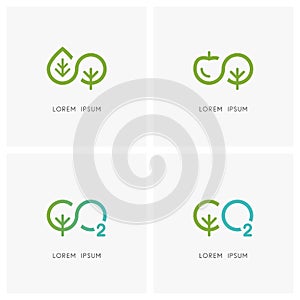 Infinity nature logo set - green tree with leaf, apple and oxygen symbol