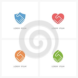 Handshake logo set - business, protection, love and ecology