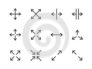 Expand Arrows Minimal Line Icon. Vector Illustration Flat style. Included Icons as Diagonal Increase, Fullscreen