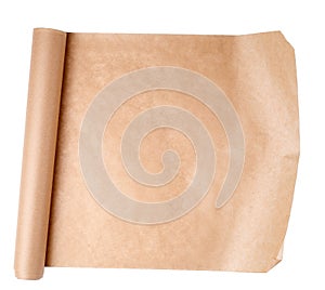 expanded brown paper roll on a white background