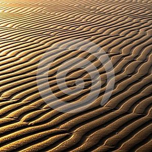 An expanse of desert sand forms mesmerizing patterns of ripples and ridges, created by wind action.