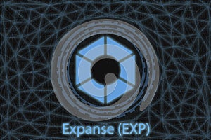 Expanse EXP Abstract Cryptocurrency. With a dark background and a world map. Graphic concept for your design