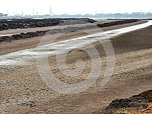 the expanse of hot mudflow mounds in Porong Sidoarjo, Indonesia