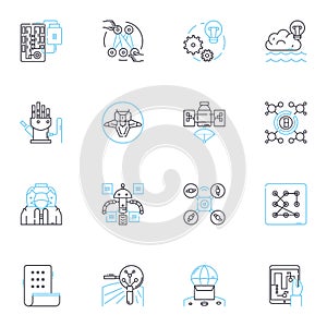 Expanse linear icons set. Space, Sci-fi, Belter, Rocinante, Protomolecule, Ganymede, Tycho line vector and concept signs photo
