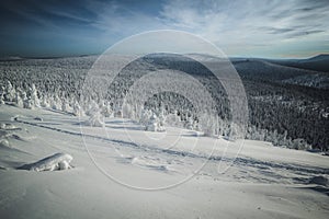 The expanses of the Ural winter Mountains