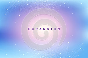 Expansion of life. Colorful explosion background with connected line and dots, wave flow. Visualization Quantum