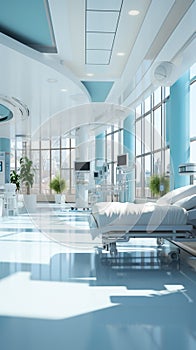 Expansive hospital interior, abundant white space, offering room for diverse medical scenes
