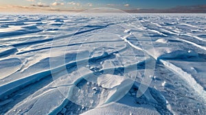 Majestic icy landscape reveals a vast, broken expanse under a serene sky horizon photo