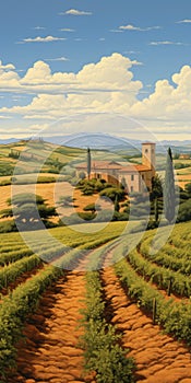 Expansive Landscapes: A Detailed Architecture Painting Of Vines In Cinquecento Style