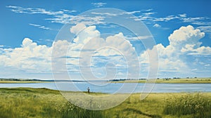 Expansive Midwest Grassland With Enormous Blue Sky