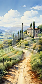 Expansive And Multilayered Countryside: A Cinquecento Inspired Dirt Road Painting