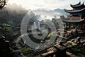 Expansive Outdoor china ancient city. Generate Ai