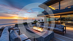 The expansive outdoor deck is the perfect place to gather around the sleek firepit roasting marshmallows and taking in