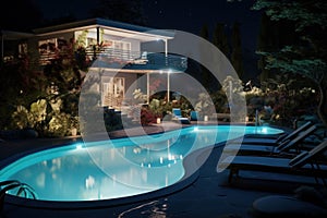 Expansive Property night pool. Generate Ai