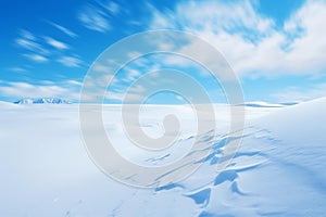 Expansive Snowfield blue sky. Generate Ai