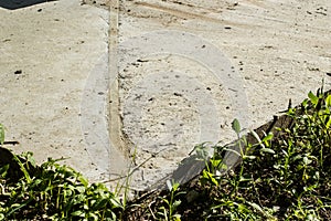 An expantion joint corner of concrete basement close up view