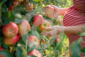 expectant mother examining apples for the freshest pick