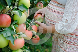 expectant mother examining apples for the freshest pick