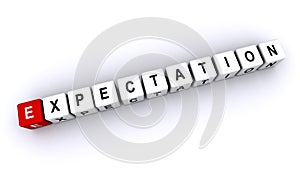 expectation word block on white