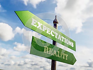 Expectations vs Reality road signpost