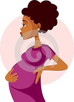 Expecting Woman Feeling a Baby kick Vector Cartoon Illustration