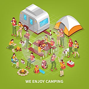 Expedition Camping Isometric Poster