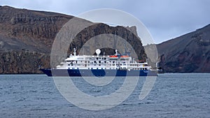 Expedition cruise ship in Antarctica