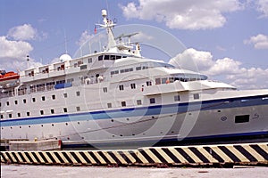 Expedition cruise ship docked at port of Tampa, Florida